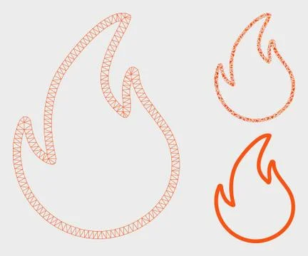 Flame Contour Vector Mesh Carcass Model and Triangle Mosaic Icon Stock Illustration