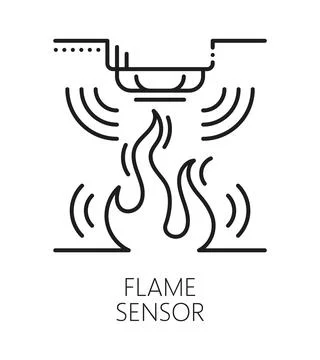 Flame detection alarm sensor line icon or sign Stock Illustration