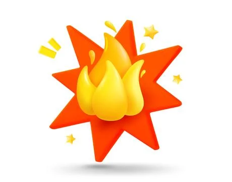 Flame with explosion effect. 3d vector mobile application icon with notific.. Stock Illustration