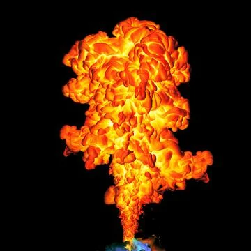 Flame, fire and explosion of heat and light, dark and abstract with black Stock Photos