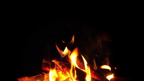 Flame of fire at bonfire in the dark Stock Footage 94514315