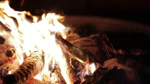 Flame Of Fire At Bonfire In The Dark Stock Footage 110692316