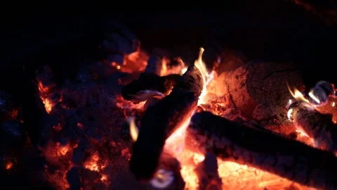 Flame Of Fire At Bonfire In The Dark Stock Footage 110692415