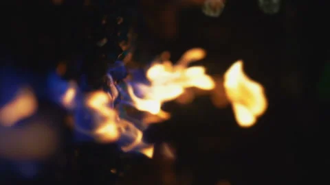Flame Of Fire At Bonfire In The Dark in Vertical slow motion 180fps Stock Footage 129106642