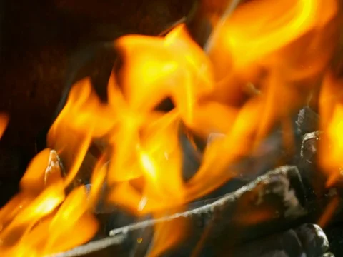 Flame. fire is burning in the grill. BBQ, barbecue. Dolly shot 動画素材 74066583