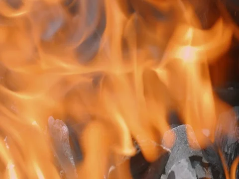 Flame. fire is burning in the grill. BBQ, barbecue. Dolly shot Vidéo 74067173
