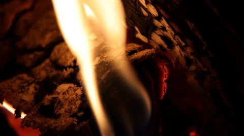 Flame, the fire in the fireplace. Close-up Video stock 34149292