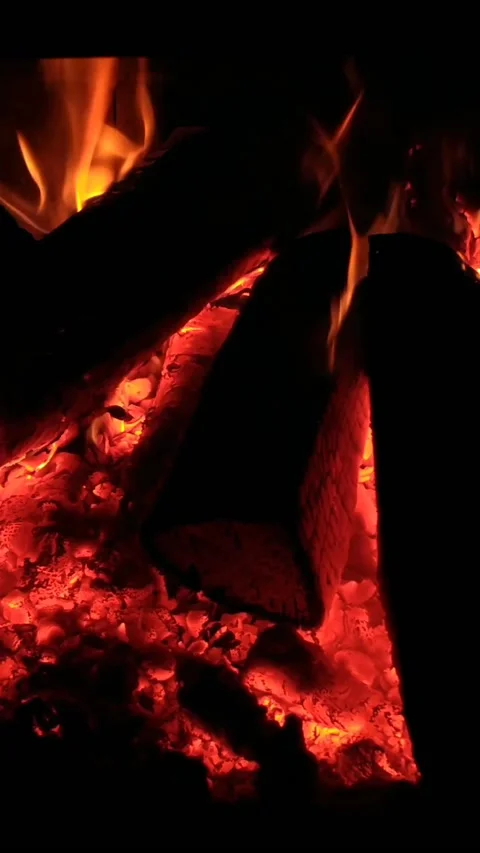 The flame of fire in the fireplace for heating the apartment. Stock Footage 220556789