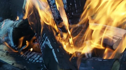 The flame of the fire in the grill. burning wood Stock Footage 141455072