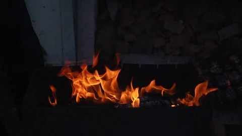 Flame of fire in grill Stock Footage 117908136
