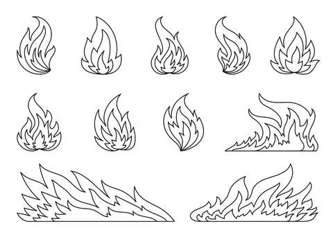 Flame fire line coloring book blaze campfire set Stock Illustration