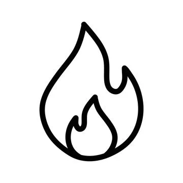 Flame fire linear logo mark in black and white Stock Illustration