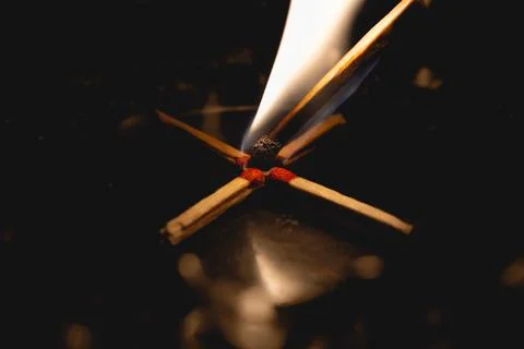 Flame of fire lit by matches 스톡 사진