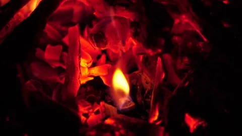 The flame of the fire at night. Slow motion Stock Footage 77012213