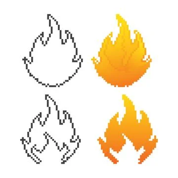 Flame, fire. Pixel art 8 bit vector icon illustration Stock Illustration
