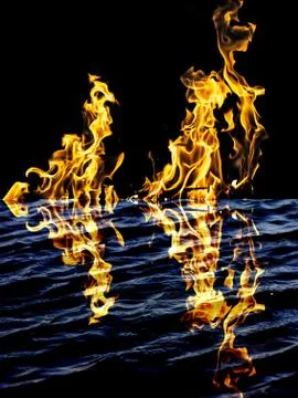 Flame fire with reflection in water Stock Illustration