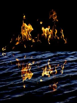 Flame fire with reflection in water Stock Illustration