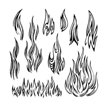 Flame Fire Set sketch Stock Illustration