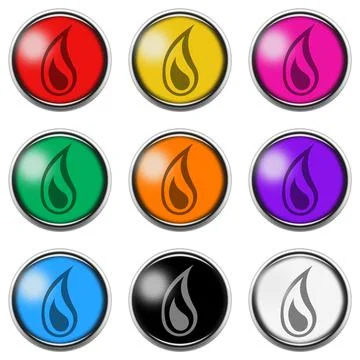 Flame Fire sign button icon set isolated on white with clipping path 3d Stock Illustration