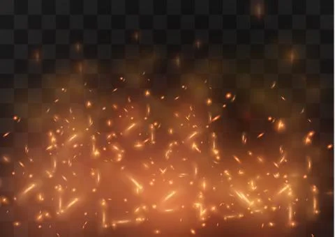 Flame of fire with sparks on a black background. The texture of the fiery storm Stock Illustration