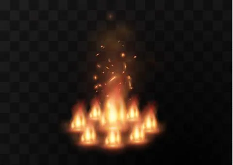 Flame of fire with sparks on a black background. The texture of the fiery storm Stock Illustration