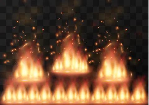 Flame of fire with sparks on a black background. The texture of the fiery storm Stock Illustration