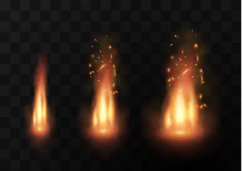 Flame of fire with sparks on a black background. The texture of the fiery storm Stock Illustration