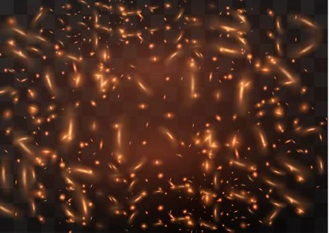 Flame of fire with sparks on a black background. The texture of the fiery storm Stock Illustration