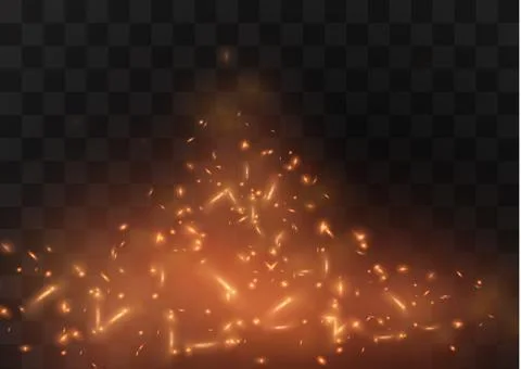 Flame of fire with sparks on a black background. The texture of the fiery storm Stock Illustration