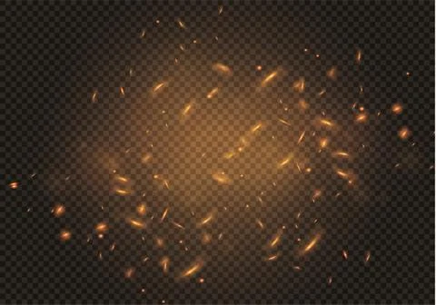 Flame of fire with sparks on a black background. The texture of the fiery storm Illustrazione stock