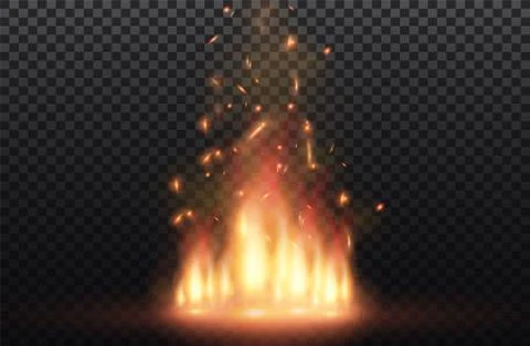 Flame of fire with sparks on a black background. The texture of the fiery storm Stock Illustration