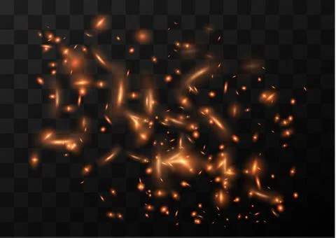 Flame of fire with sparks on a black background. The texture of the fiery storm Stock Illustration