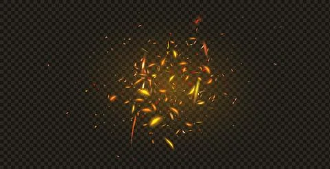 Flame of fire with sparks on a black background. The texture of the fiery storm Stock Illustration