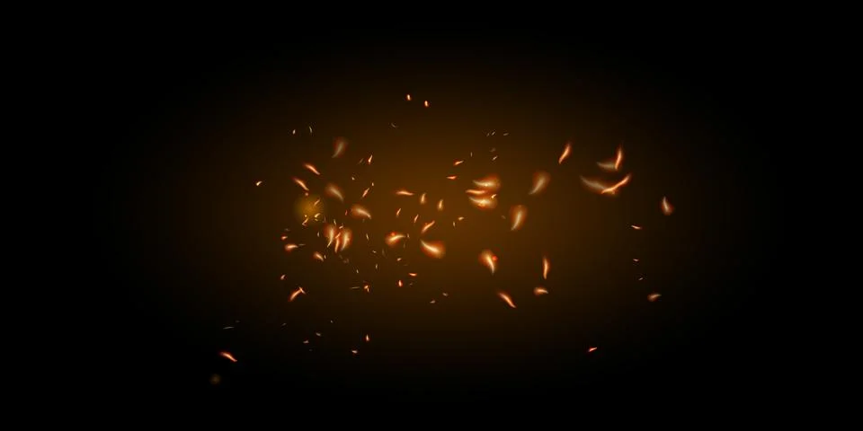 Flame of fire with sparks on a black background. The texture of the fiery storm Stock Illustration