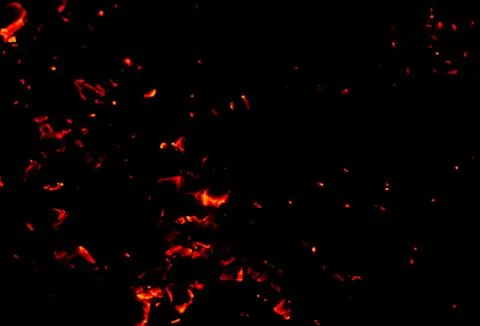 Flame of fire with sparks on a black background Stock Photos