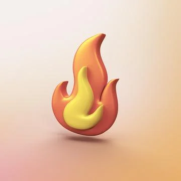 Flame fire symbol - stylized 3d CGI icon object Stock Illustration