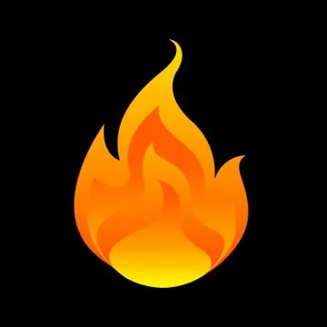 Flame, fireball isolated on black background, fire burn symbol, flames icon,  스톡 일러스트