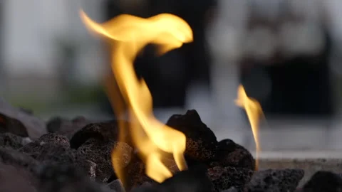 Flame from firepit close up in slow motion Stock Footage 170381744