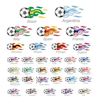 Flame flag set with soccer ball Иллюстрация