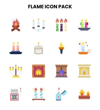 Flame Flat Bundle Icons Pack Stock Illustration