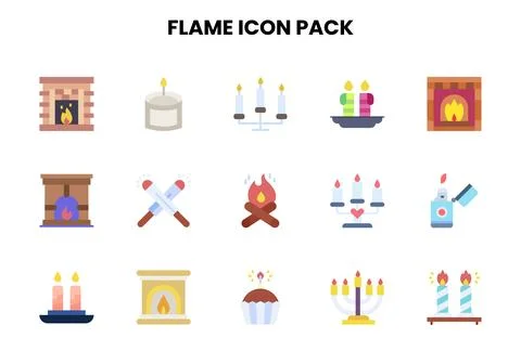 Flame Flat Design Icons Pack Illustration
