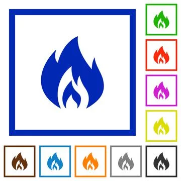 Flame flat framed icons Stock Illustration