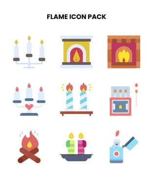 Flame Flat Vector Icons Pack Stock Illustration