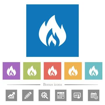 Flame flat white icons in square backgrounds Illustrazione stock