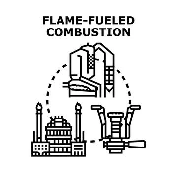 Flame fueled combustion process gas energy production Stock Illustration