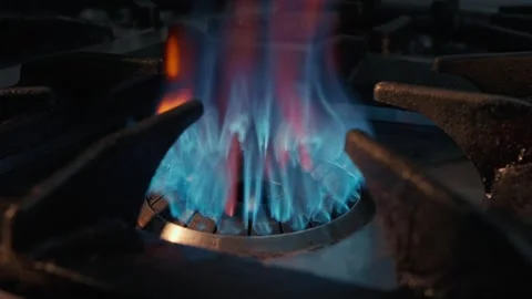 Flame Gas Burner Operation, Fire on the Stove. Stock Footage 267865646