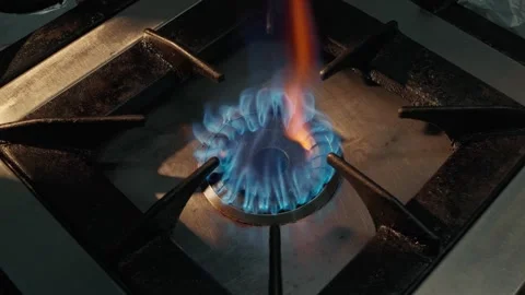 Flame Gas Burner Operation, Fire on the Stove. Stock Footage 267865947