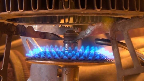 Flame getting out of a camping stove Stock Footage 104851815