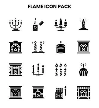 Flame Glyph Bundle Icons Pack Stock Illustration