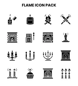 Flame Glyph Icons Pack Stock Illustration
